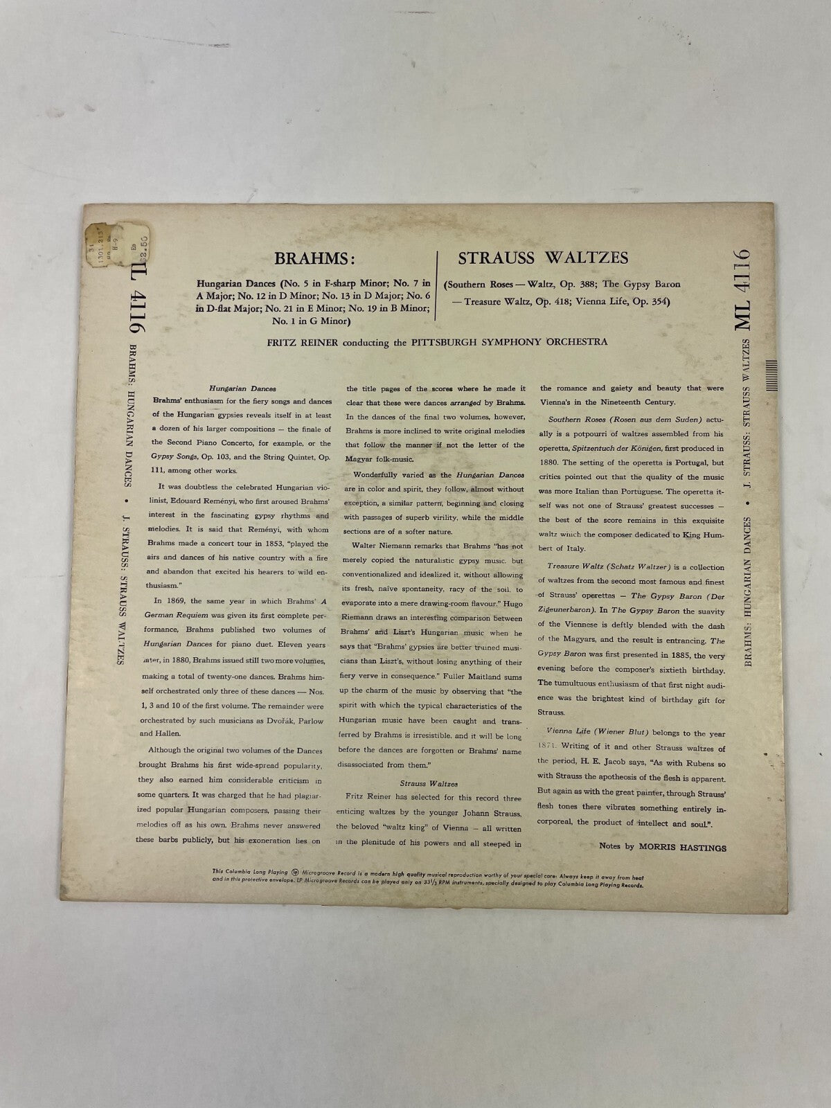 Eight Bungarian Dances Strauss Waltzes Fritz Reiner Pittsburgh Vinyl Record