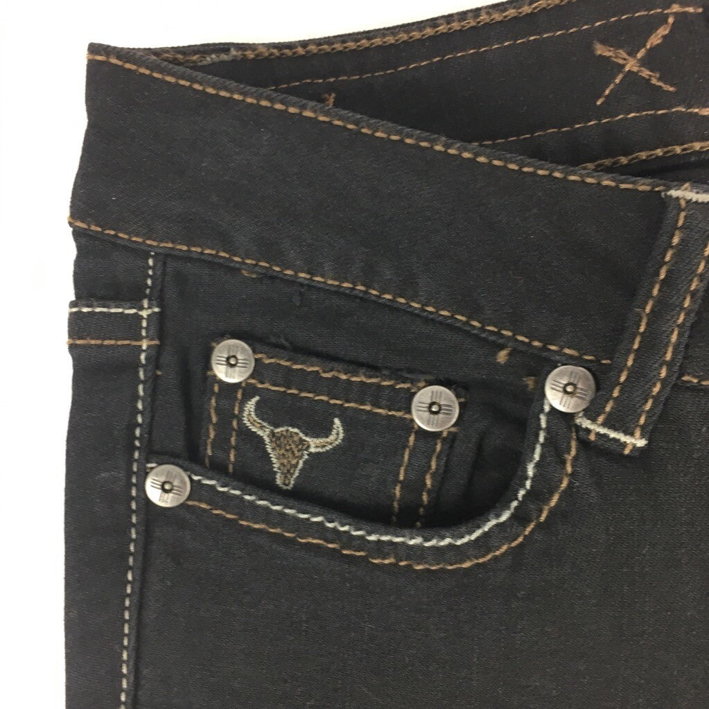 Desert Blue Womens Skinny Jeans Black Embroidery Bull Head Zipper Stretch 26 New
