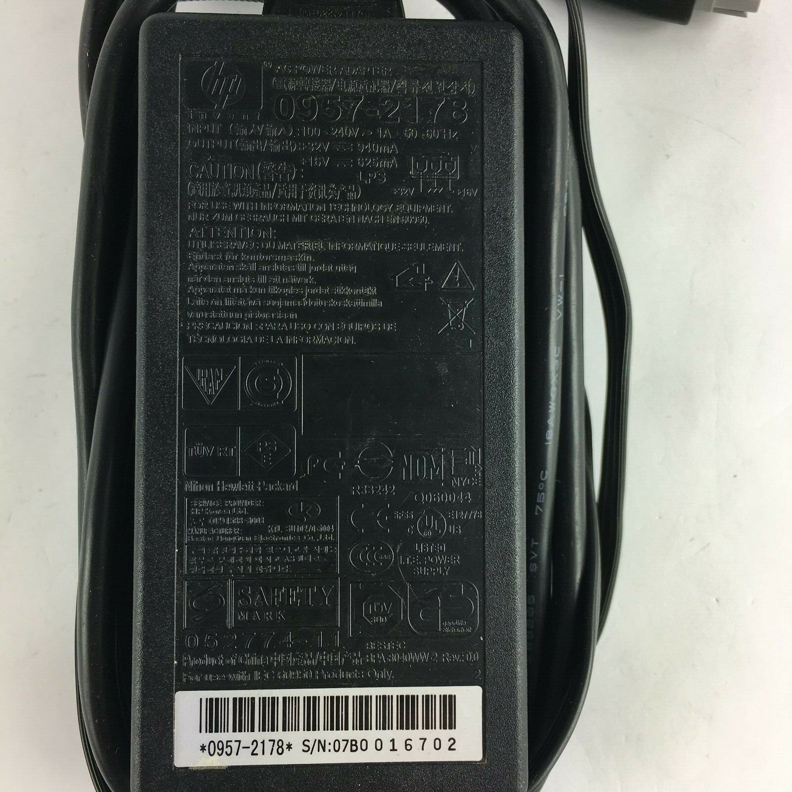 Genuine HP 0957-2178 07B0016702 Output 16V/32V 625mA/940mA PowerSupplyAdapter A2