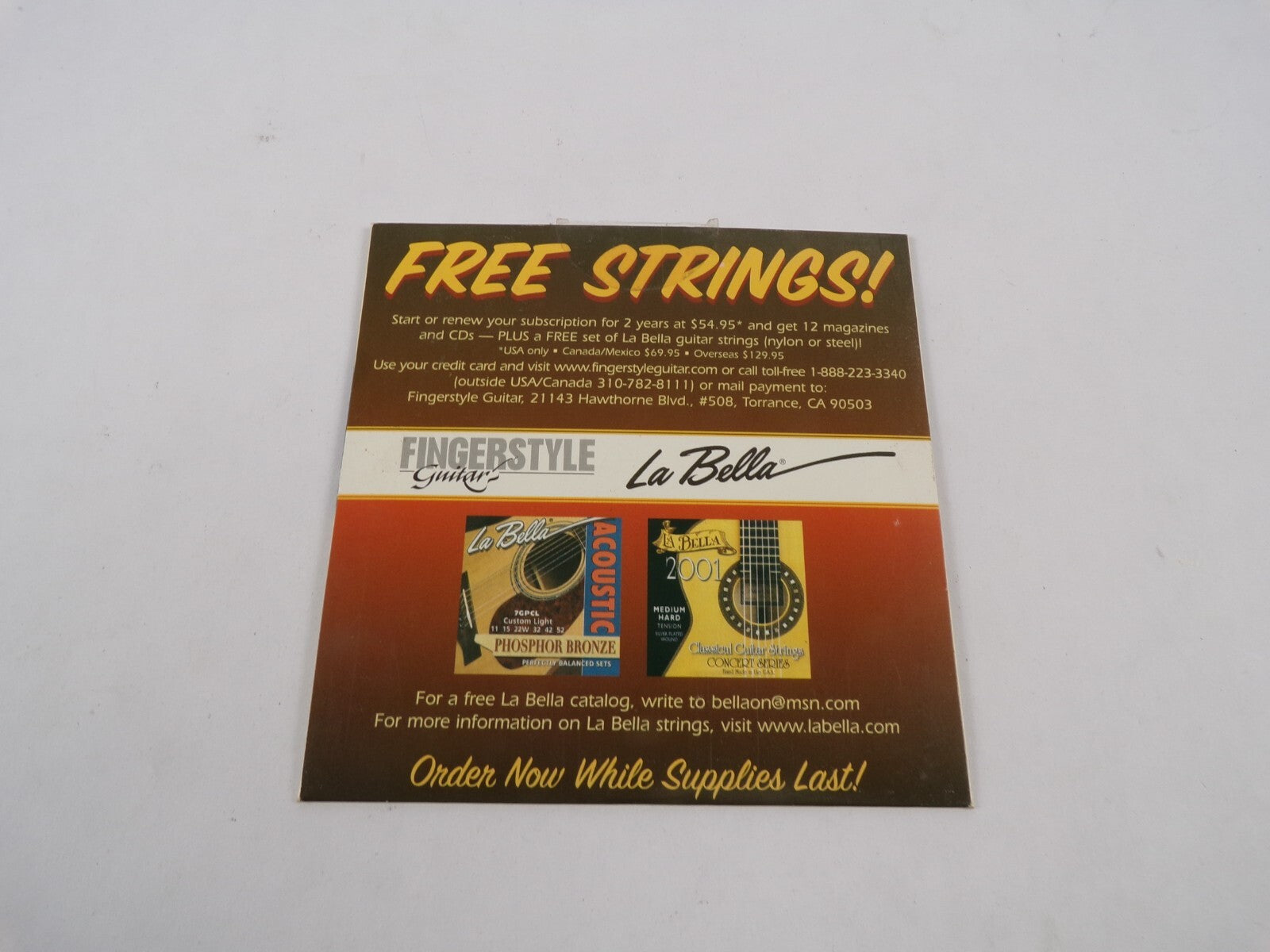 Free Strings! Finger Style Guitar La Bella Order Now White Supplies Last CD#2