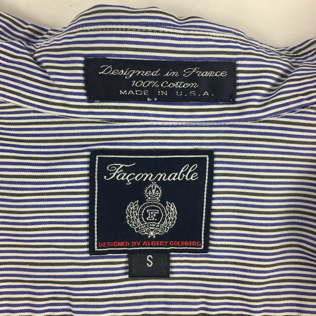 Faconnable Mens Button Front Shirt White Blue Stripe Long Sleeve Pocket Cotton S