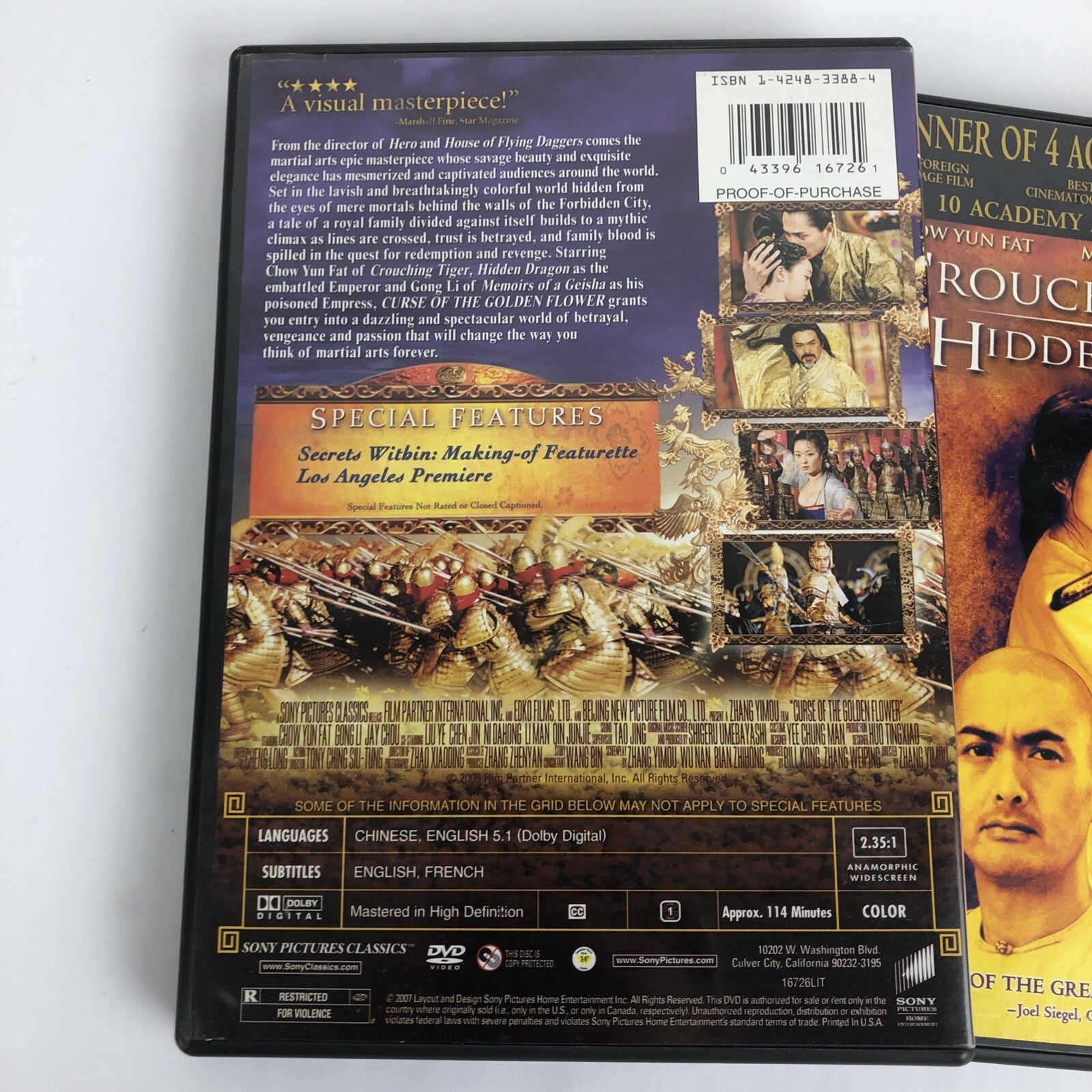 Curse of the Golden Flower + Crouching Tiger Hidden Dragon DVD Video Lot * VGC *