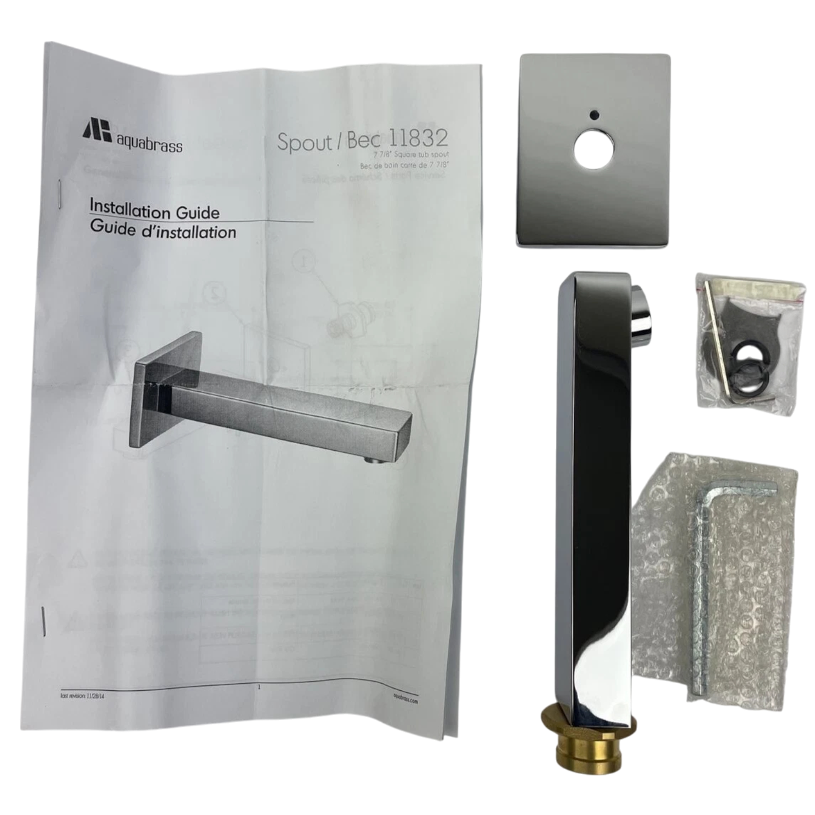 OEM AQUABRASS AB-11832-CHR Polished Chromel Hey Joe Wallmount Tub Spout w Hardwa