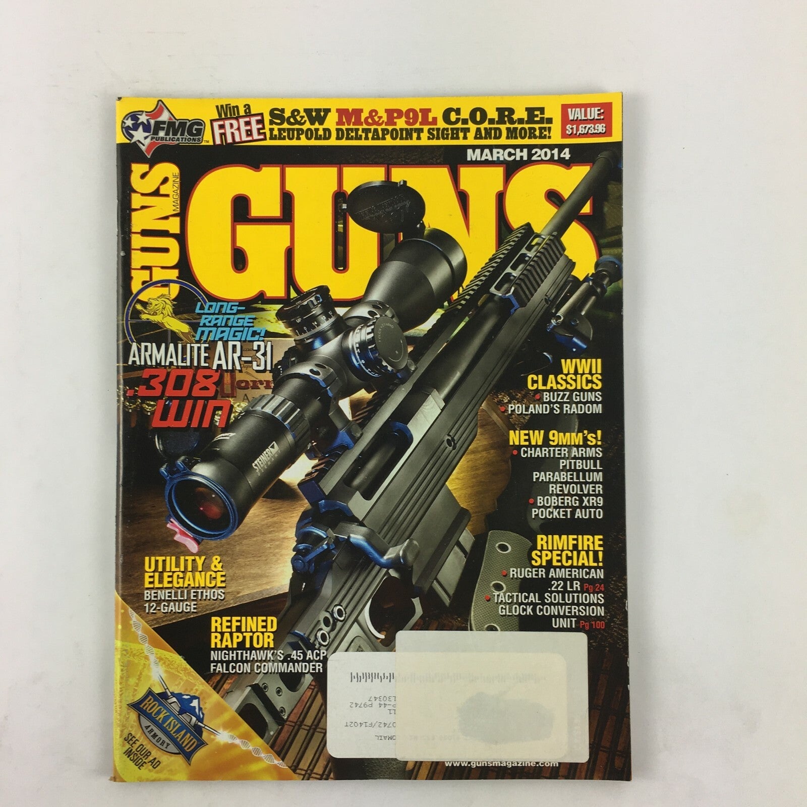 March 2014 Guns Magazine Armalite AR-31 .308 Win Rimfire Special! Ruger .22 LR