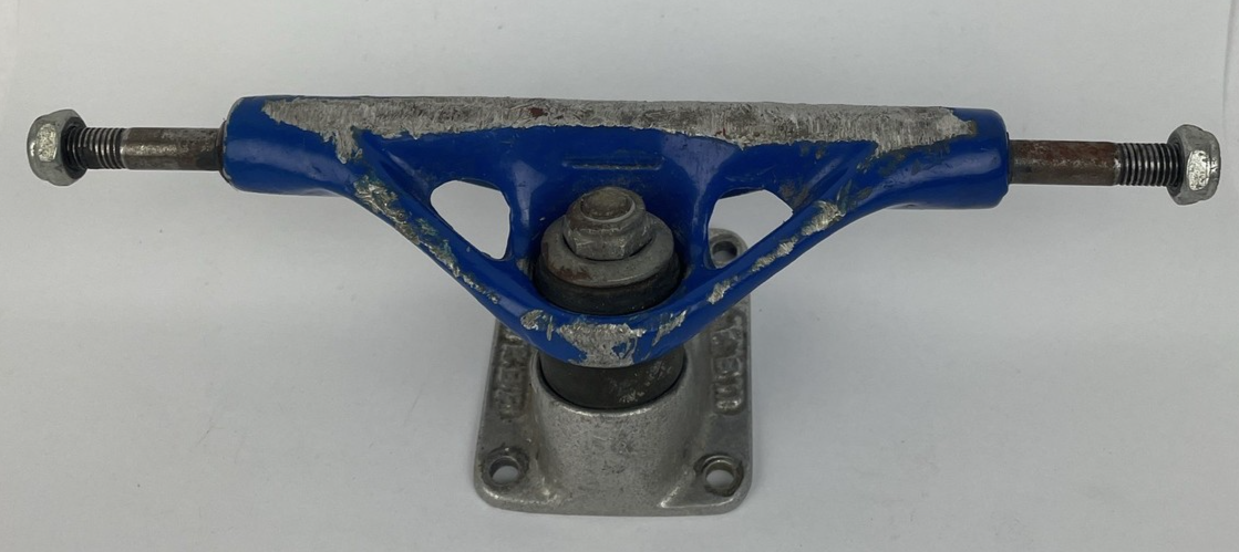 Vintage 1990s Webb Company USA blue single 8-inch skateboard truck.
