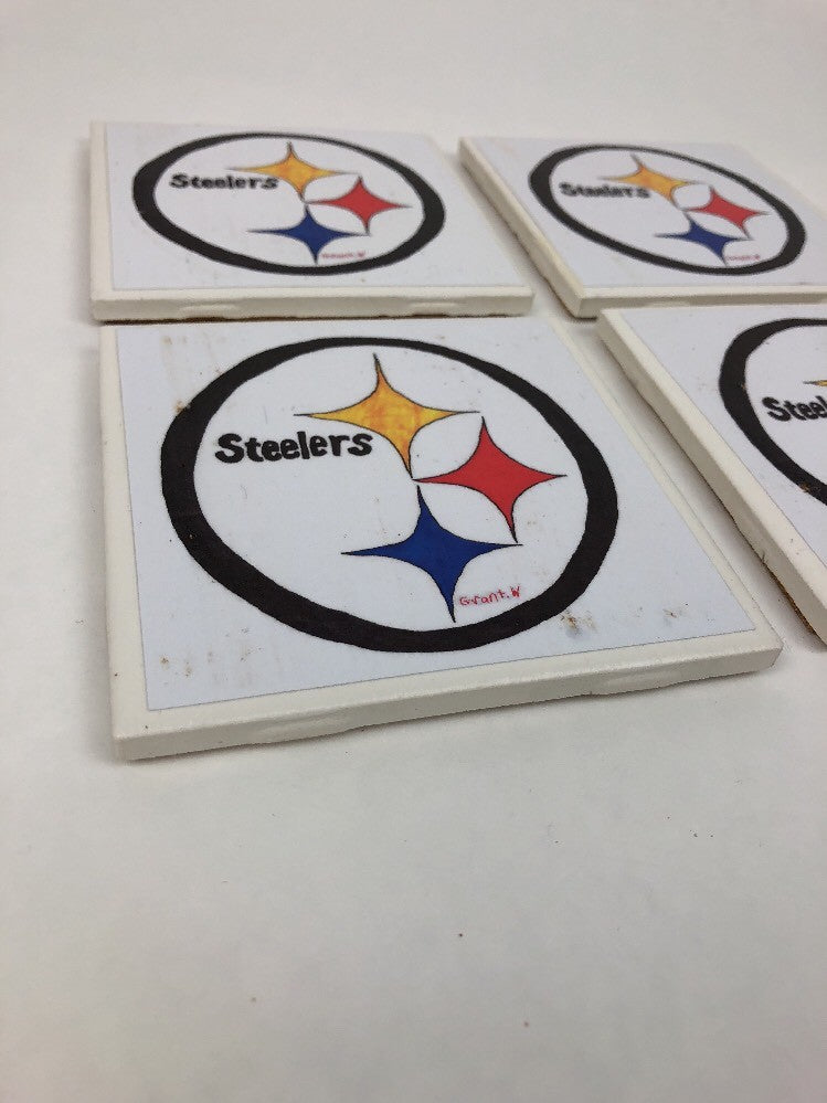 Rare Pittsburgh Steelers folk art ceramic coaster set of four NFL drink coasters