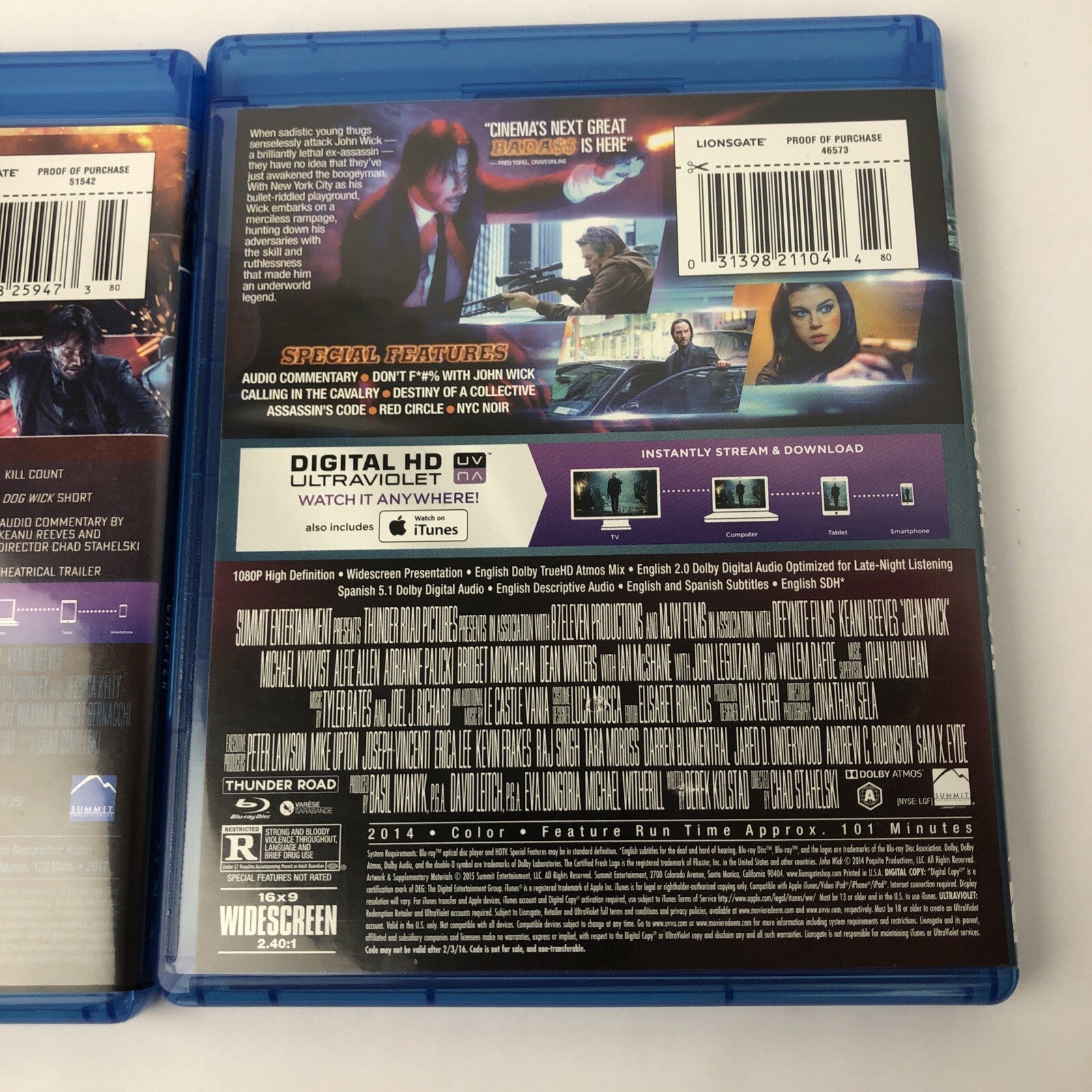 John Wick Keanu Reeves Movies Series 1 Chapter 2 ~ Blue Ray DVD Set Mint Discs