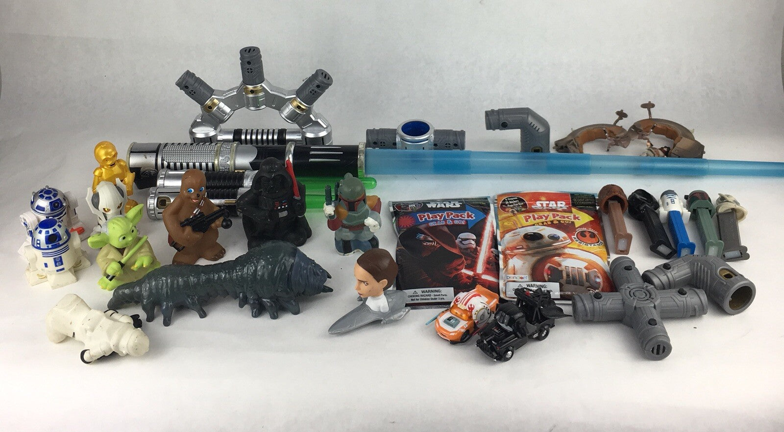 Huge Star Wars Lot of 25 Assorted Figures Weapons and Promo Items - LOOK