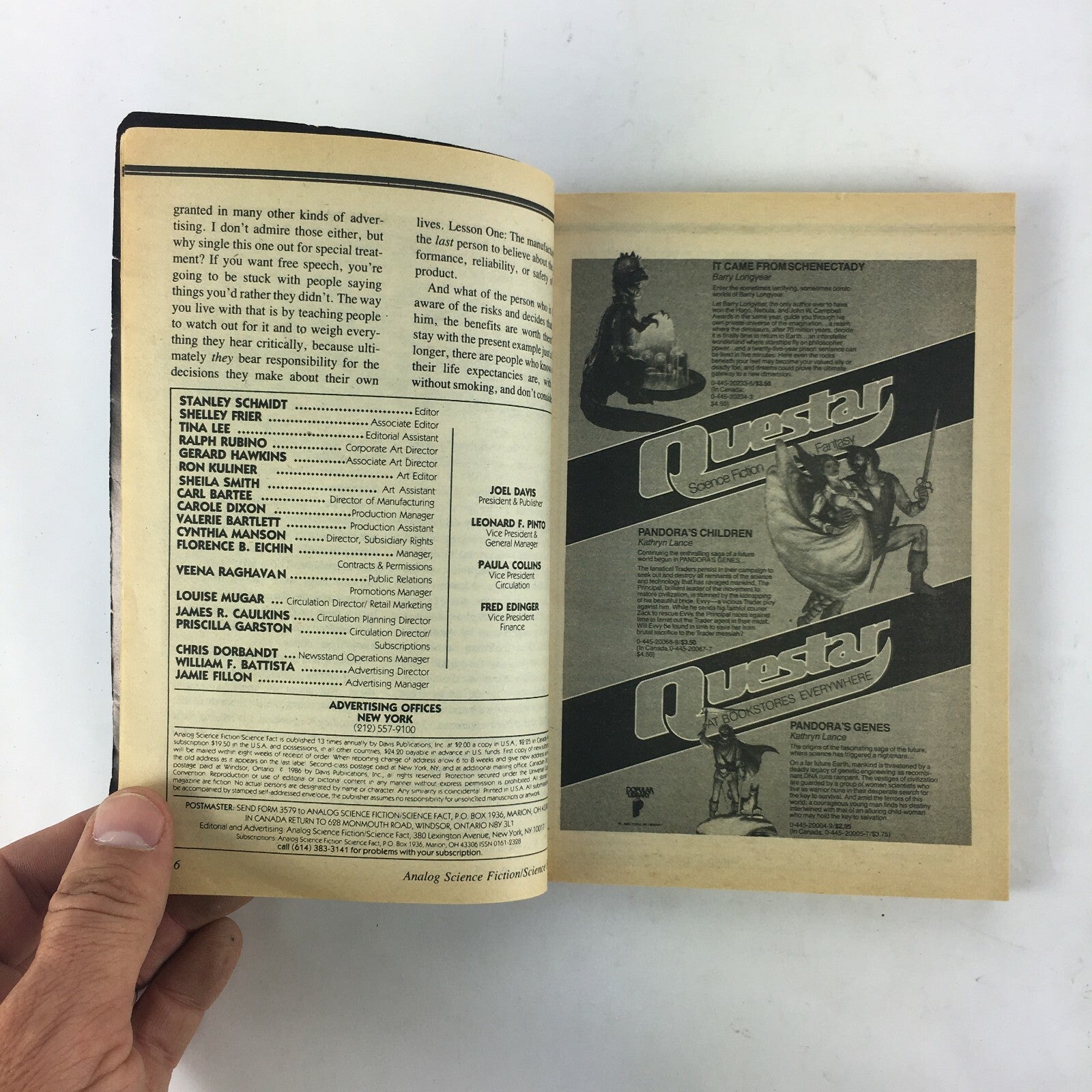 June 1986 Analog Science Fiction Fact Magazine Timothy Zahn Vernor Vinge