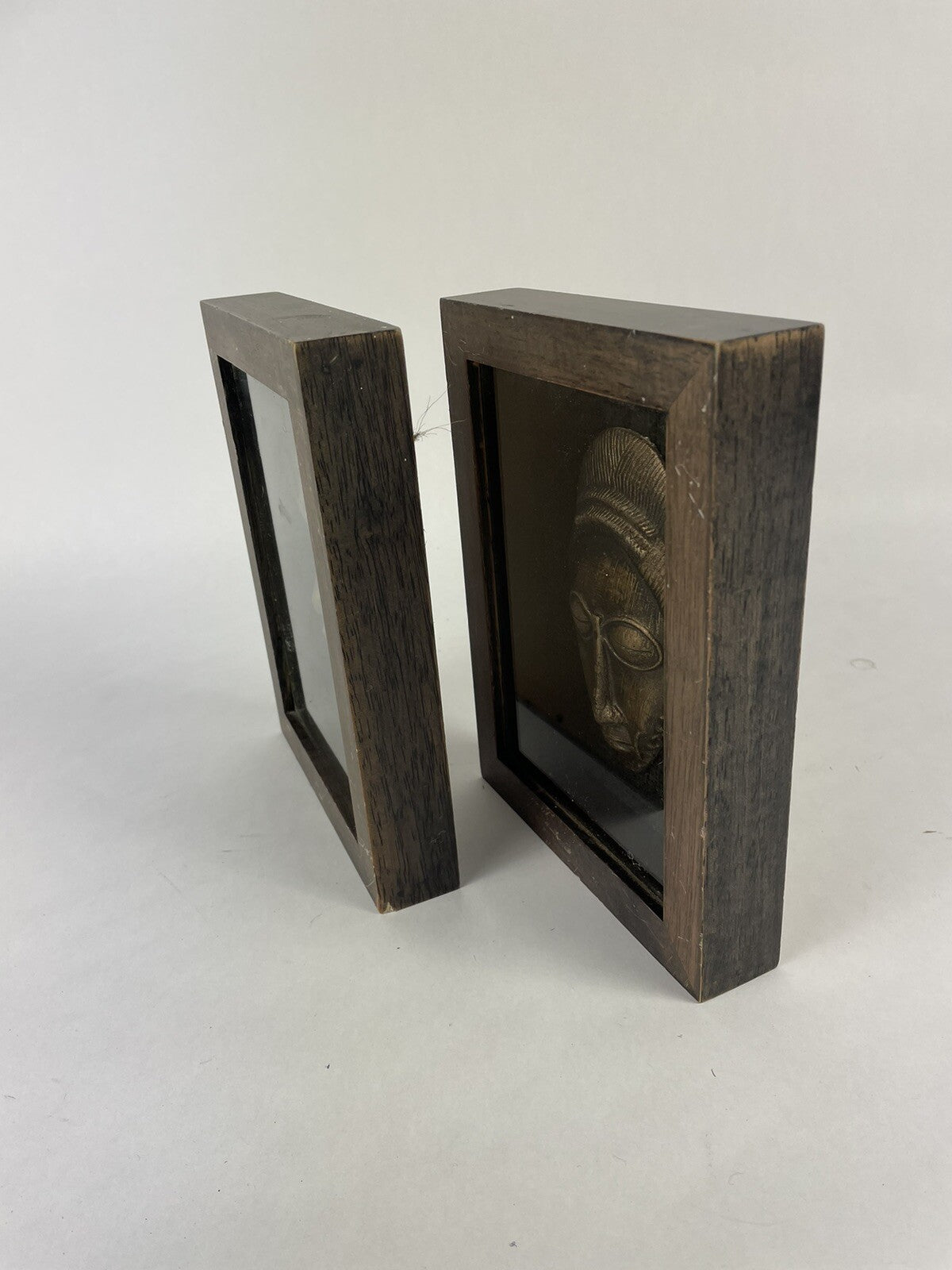 Lot of 2: Tribal Face Art Shadow Box Wooden Frame made in Thailand