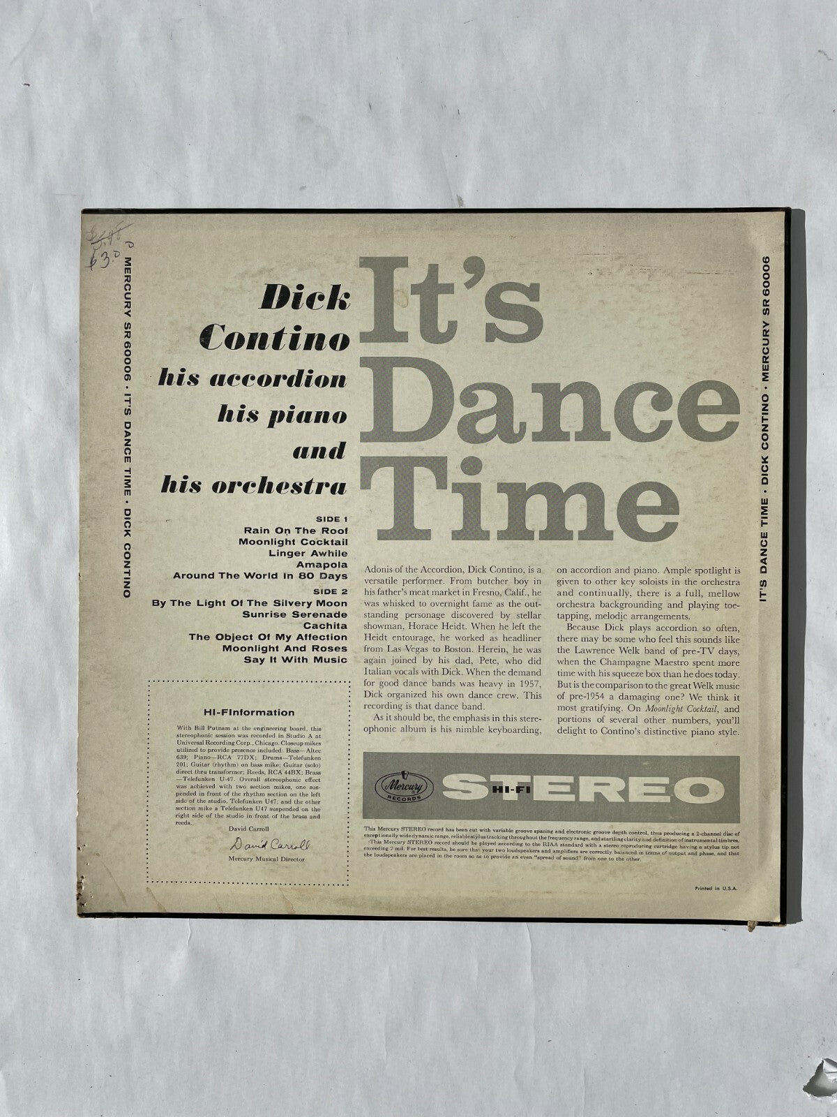 Its Dance Time Dick Contino And His Orchestra Vinyl Records Q10