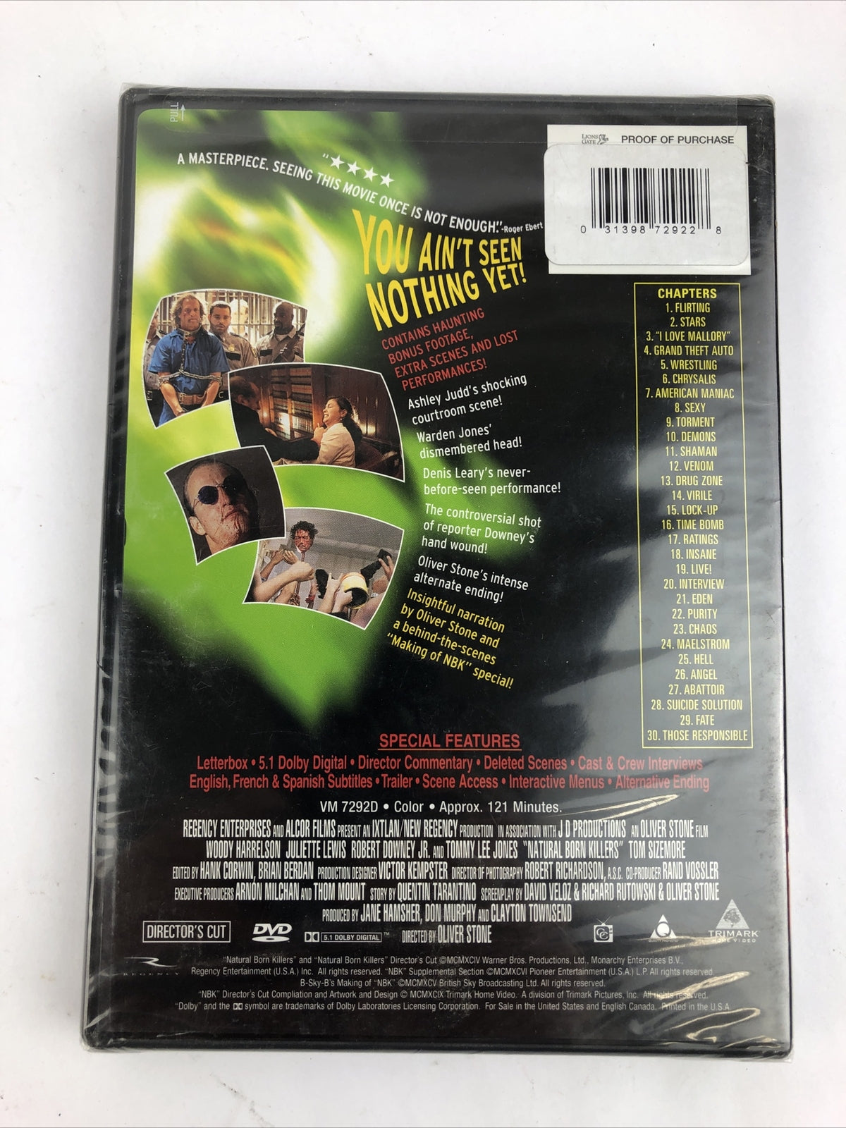 Natural Born Killers (DVD, 2000, Director's Cut) new sealed in Package