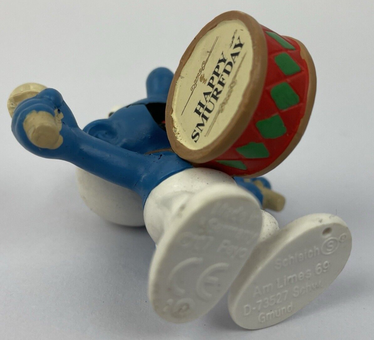 2007 Schleigh Smurfs 20707 Drummer Smurf Happy Smurfday On Drum Germany Rare