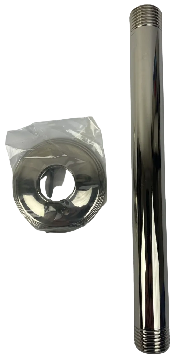 Rubinet 8 inch chrome ceiling mount rain shower arm brass with flange