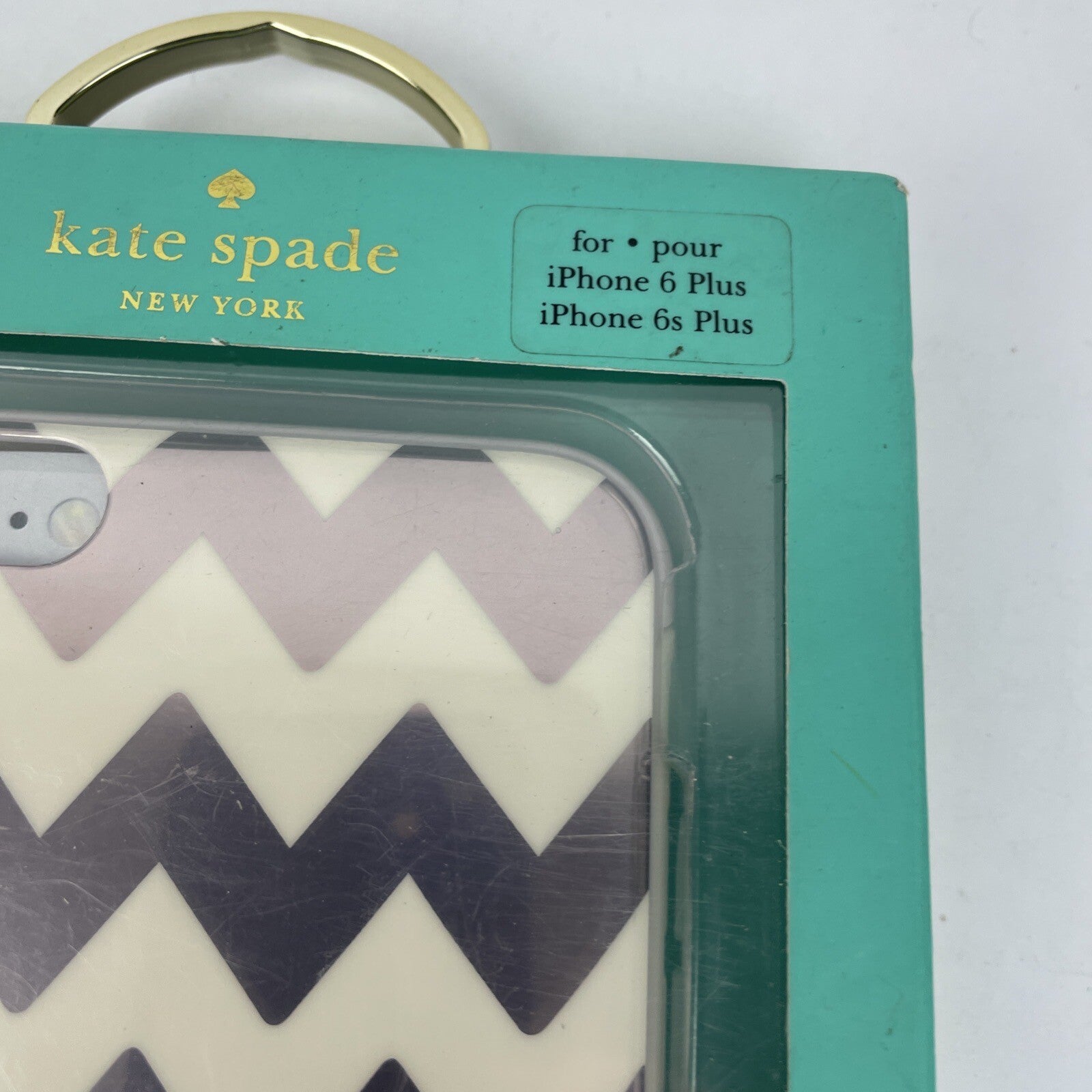 New Kate Spade New York Apple iPhone 6 Plus Protective Case Metalic Pink ZIG ZAG