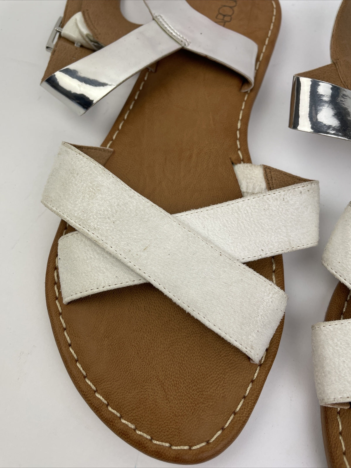 " Abound " White Silver Faux Leather Nordstrom Strappy Flat Sandal Size 7m