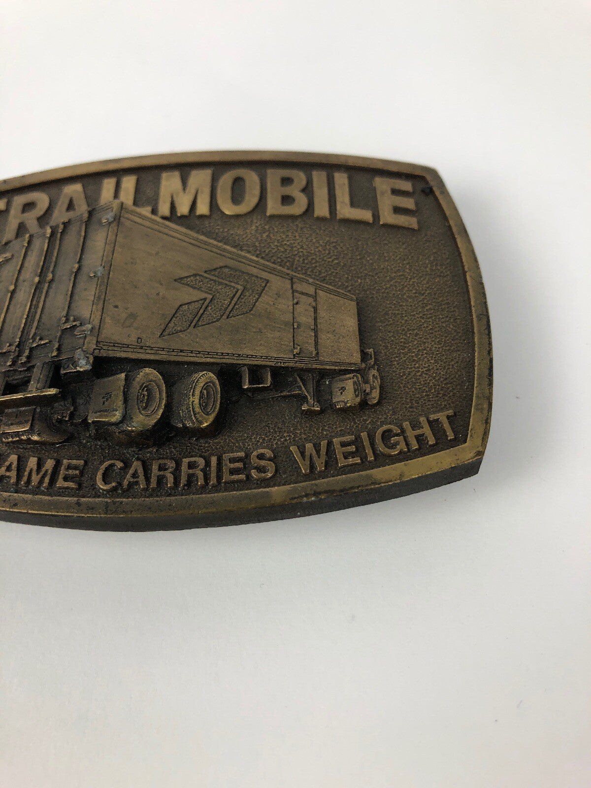 1970's Trailmobile Our Name Carries Weight 3D Brass Belt Buckle Semi Truck