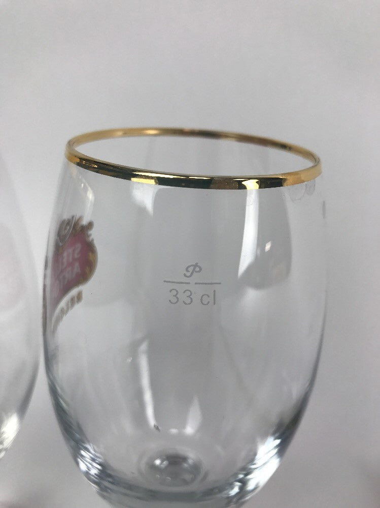Stella Artois Beer Chalice 33CL 2 Gold Rimmed | Belgium Script | NEW