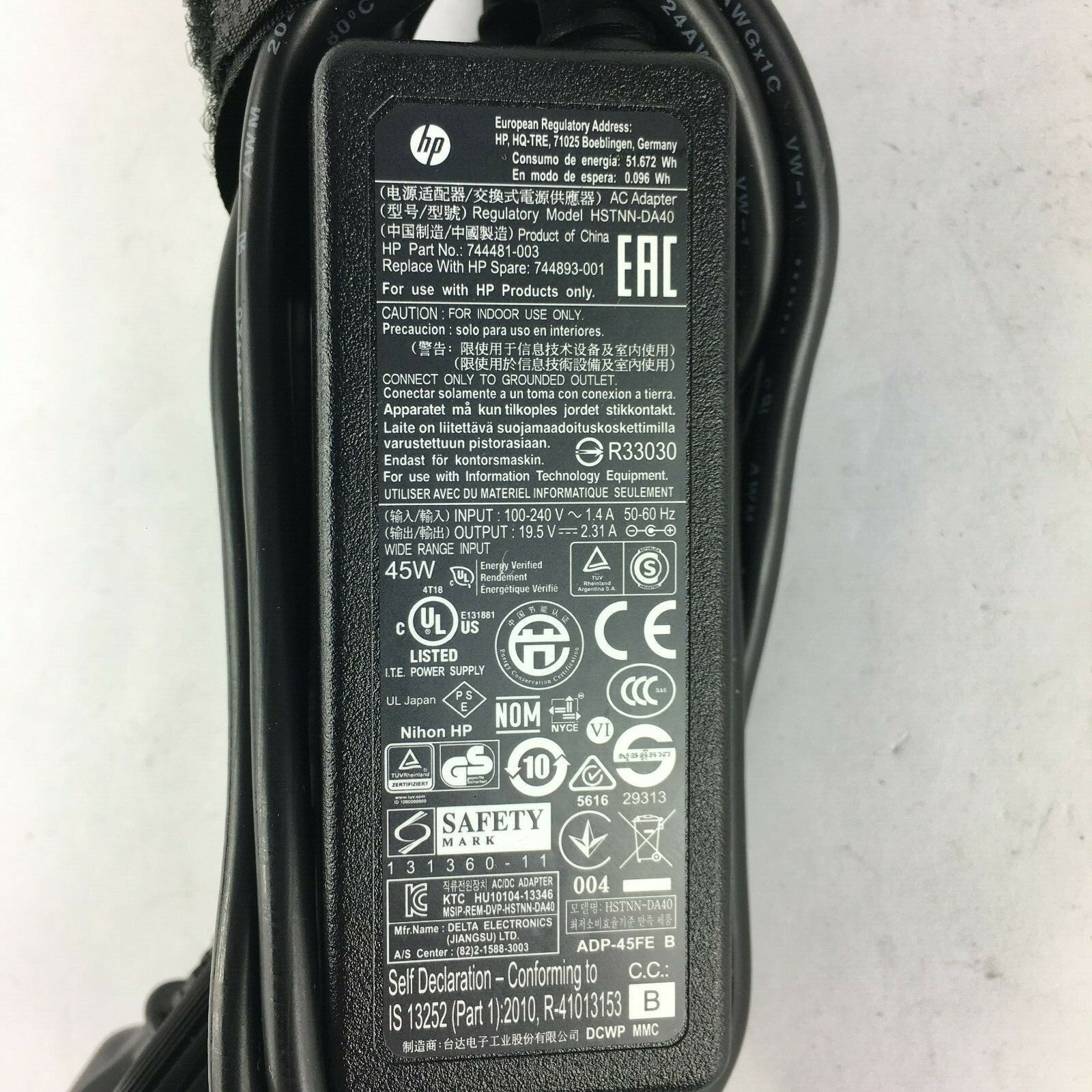 Genuine HP HSTNN-DA40 744481-003 Output 19.5V 2.31A Power Supply Adapter A3
