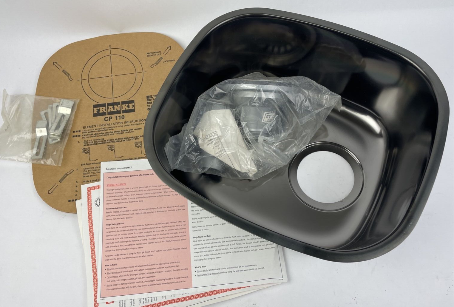 OEM FRANKE ELEMENT TITANIUM FINISH SINK KIT Model # CPM110 NOS - Made in CANADA