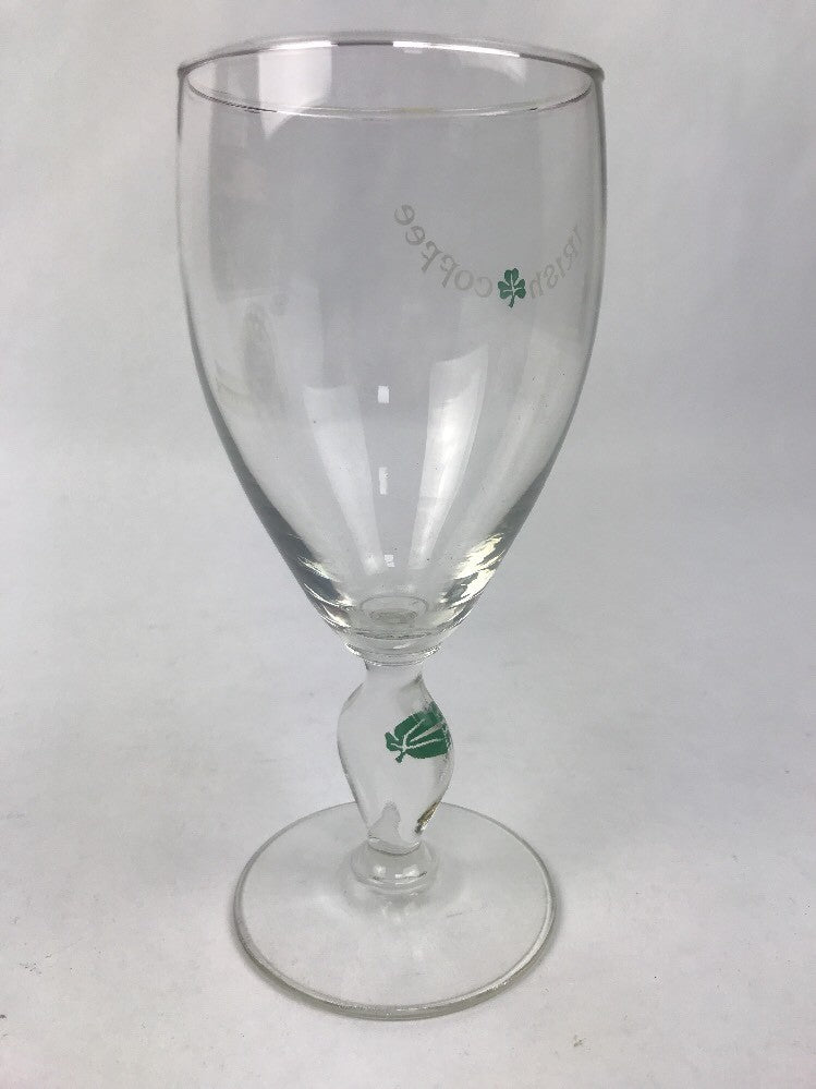 6-inch Irish coffee glass with decorative shamrock stem.