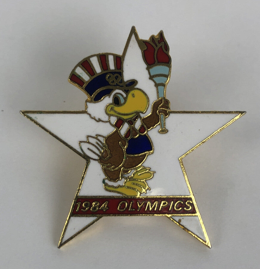 1984 Olympics XXIII Los Angeles Sam the Eagle Torch white Hat Lapel Pin - Rare