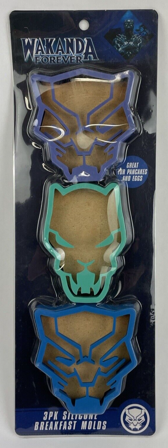 New Marvel * WAKANDA FOREVER * 3 Pack Silicone Breakfast Molds for Eggs Pancakes