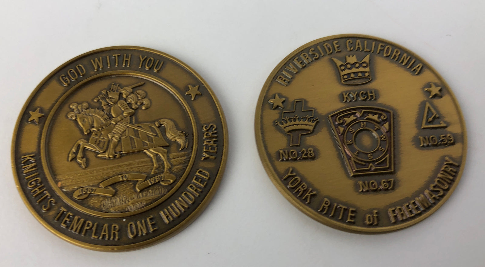 York Rite Freemasonry 100 years Riverside California coin medal set of 2 Masonic commemorative collectible