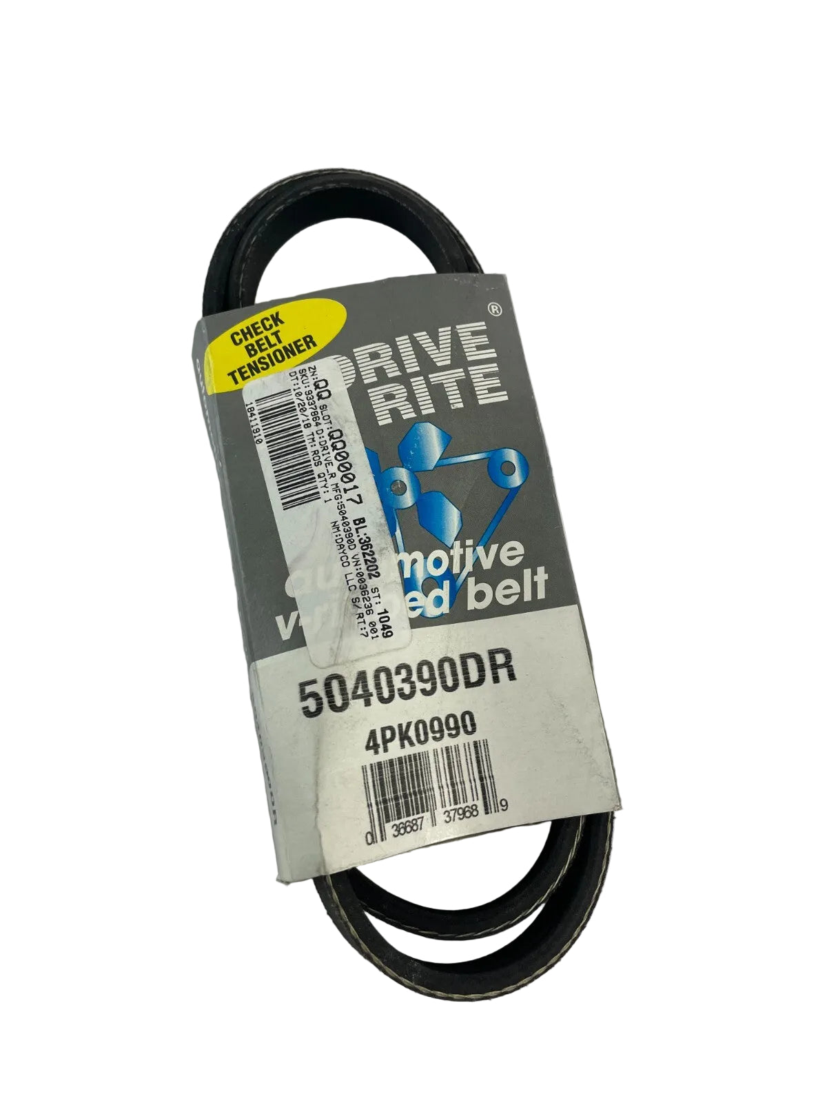 Dayco Drive Rite 5040390DR 4PK0990 4-rib serpentine belt OEM automotive accessory drive replacement belt A10