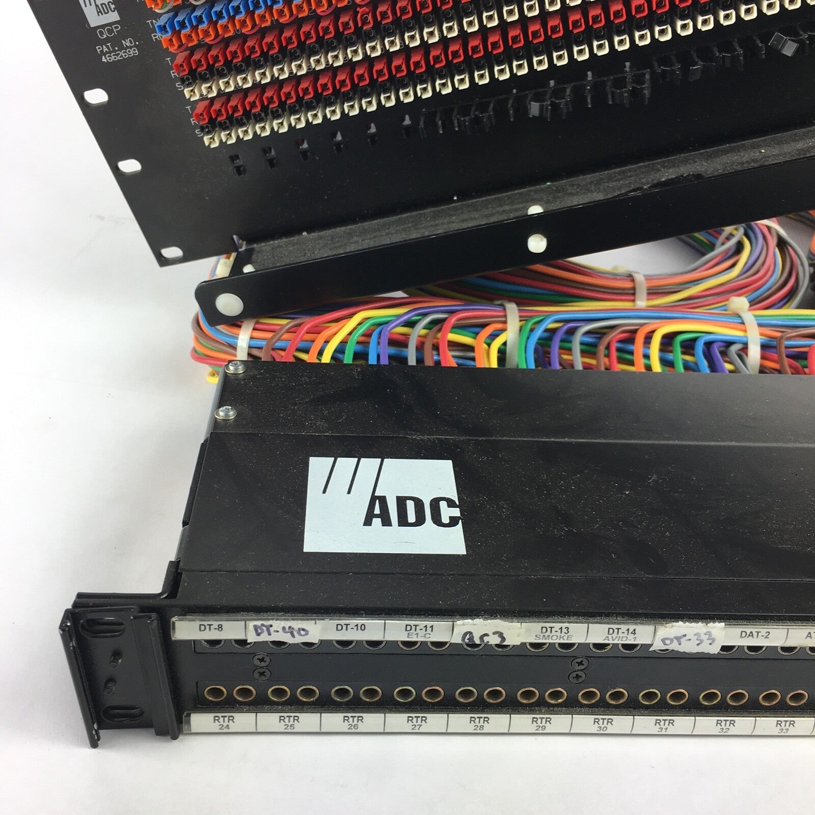 ADC 96 Bantam TT patchbay connected to ADC UP-96NMKII PPC RACKMOUNT PATCHBAY