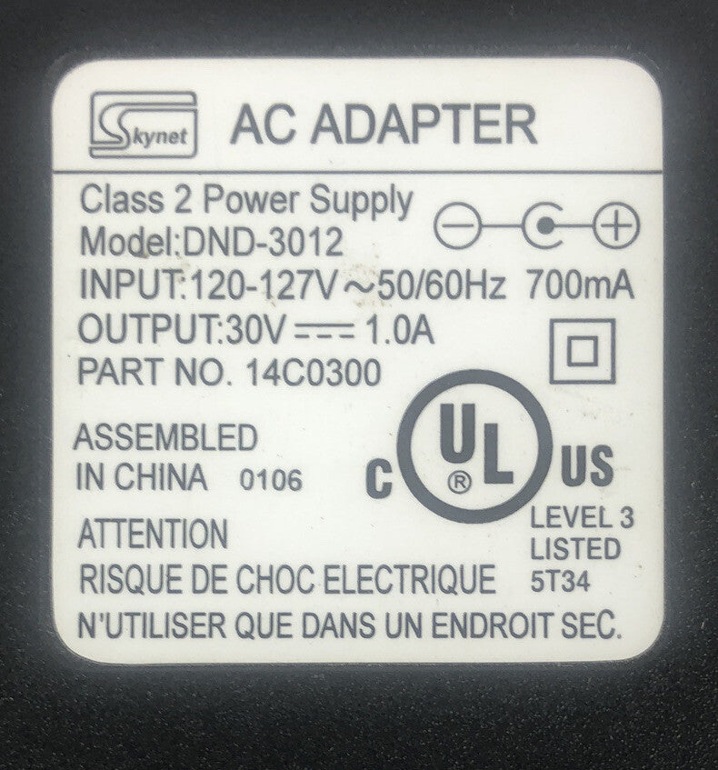 Skynet DND-3012 AC Adapter Power Supply Cord Charger 30V 1.0A A16