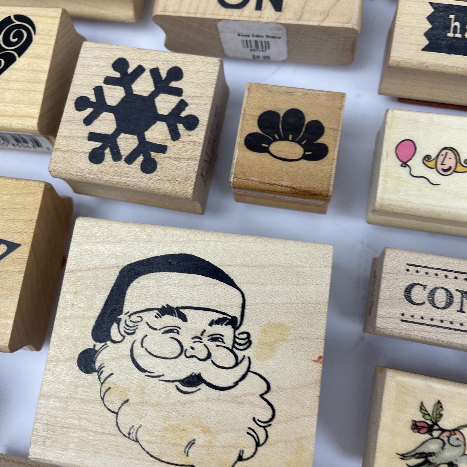 Huge Rubber Stamp Lot 30 SANTA Flowers Coffee Words Scrapbook Paper New Used