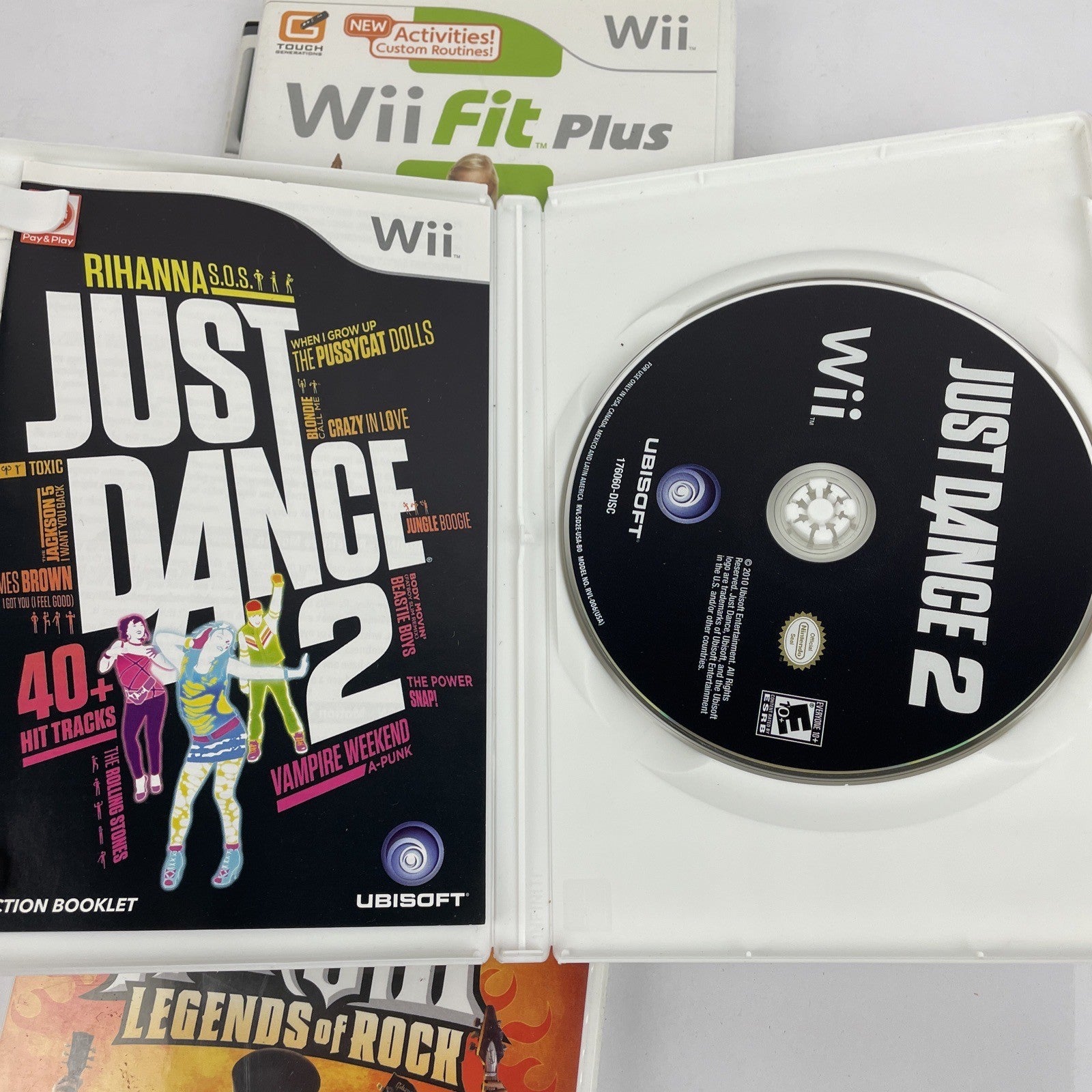 Lot Of 4 Wii Games - Wii Play, Fit Plus, Just Dance 2, Guitar Hero III Legends