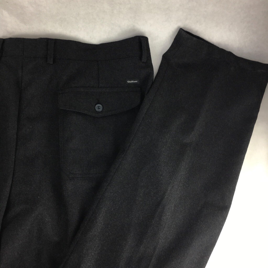 Old River Mens Dress Pants Black Flat Front Flap Pockets Virgin Wool US 38 EU 48