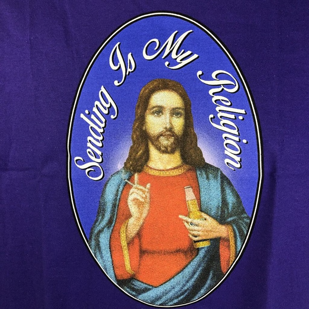 NEW Full Send " Sending is my Religion " SS T-Shirt Mens Medium Purple Nelk Boys