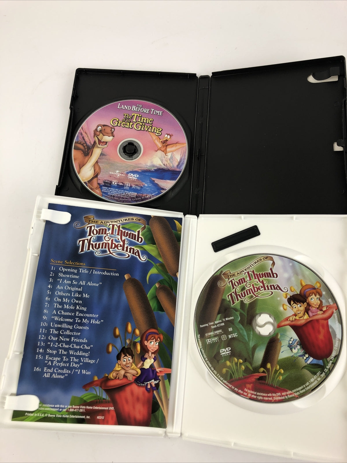 The Adventures of Tom Thumb Thumbelina + THE LAND BEFORE TIME (DVD, 2002) 2 DVDs