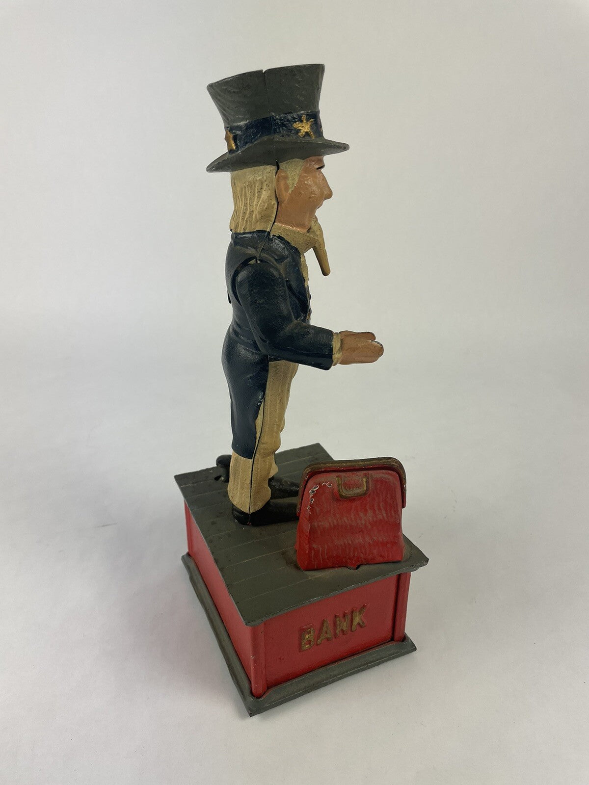 Antique Shepard Hardware UNCLE SAM Patriotic Cast Iron Mechanical Coin Bank