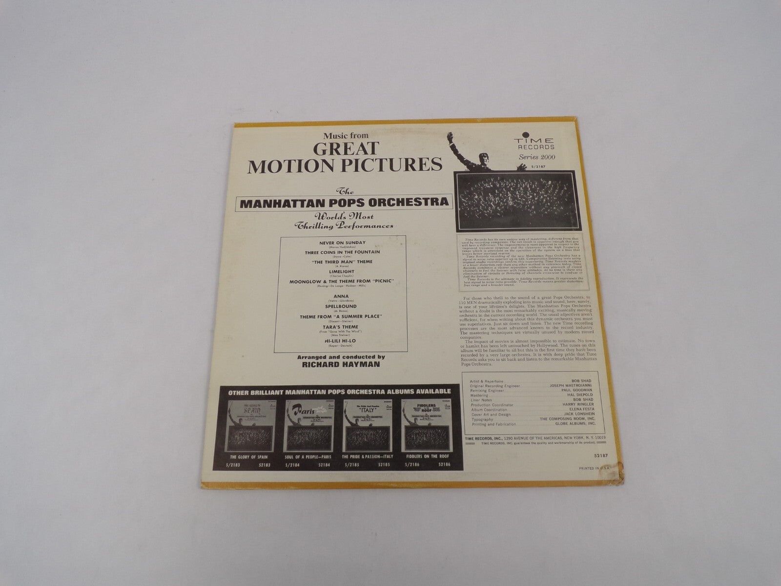 Great Motion Pictures Manhattan Pops Orchestra Never On Sunday Vinyl Record