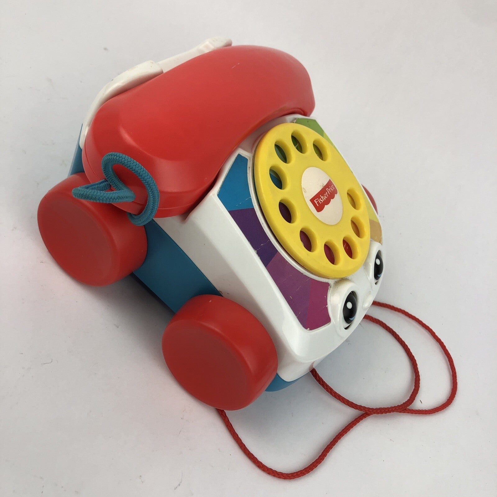 Vintage Fisher Price Pull Along Phone Normal wear Eyes Clacker & Ringer Work