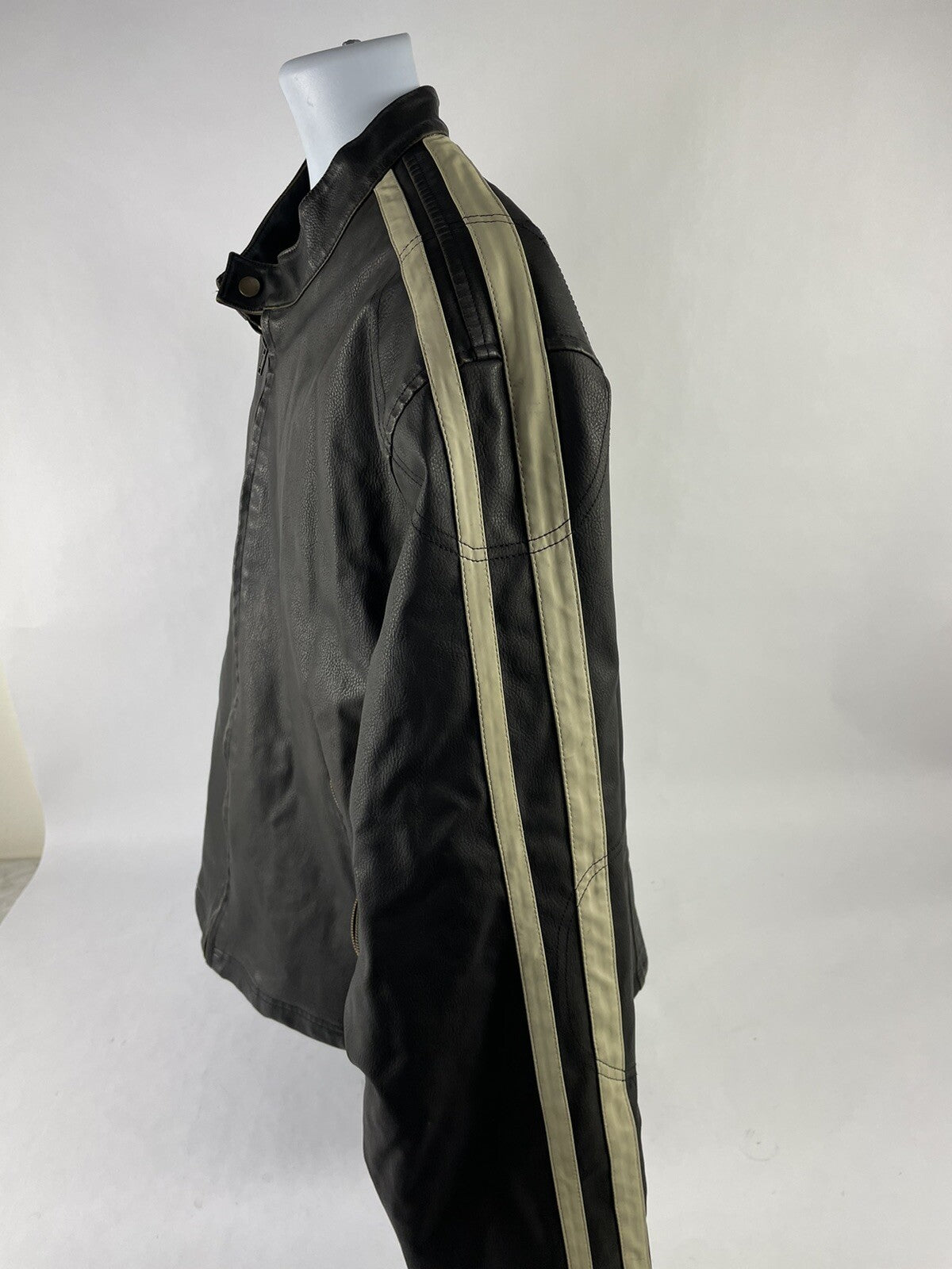 Vintage Arizona Faux Leather Men’s Race Jacket Size 2XL Racing Stripes Brown