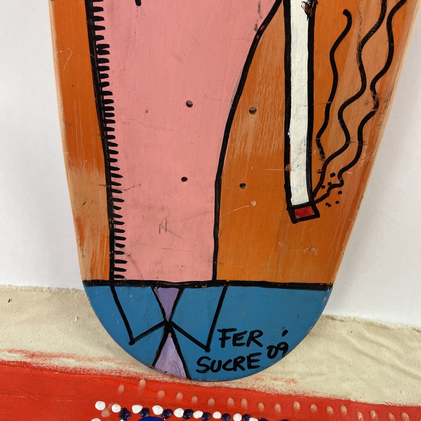 Fernando FER Sucre original oil paintings on canvas with hand-painted skateboard deck set.