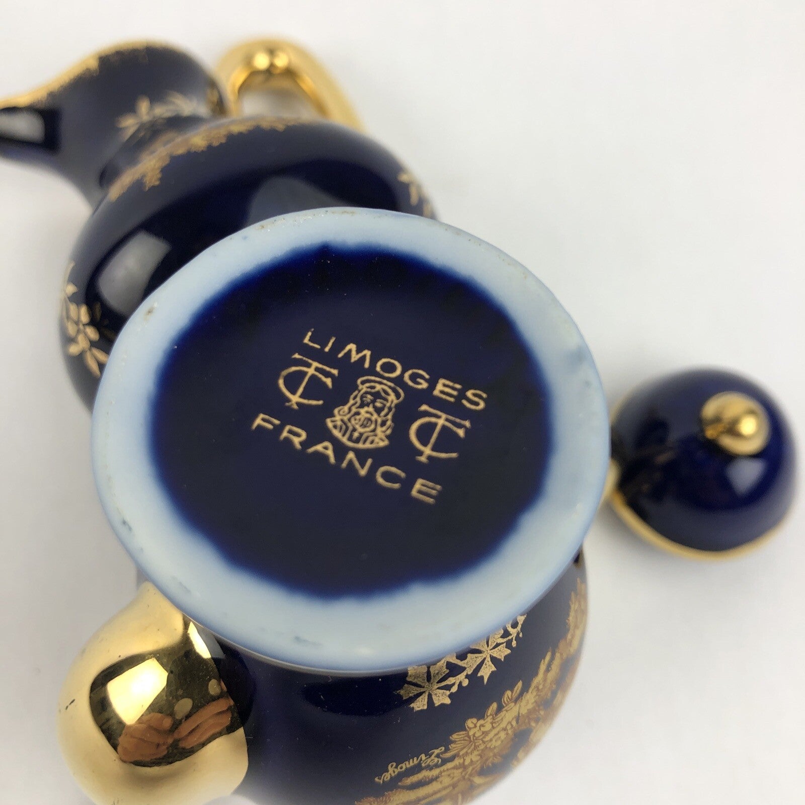 2 x Limoges Cobalt Blue Gold Courting Couple Fragonard Signed Mini Pot 3.5" LOOK