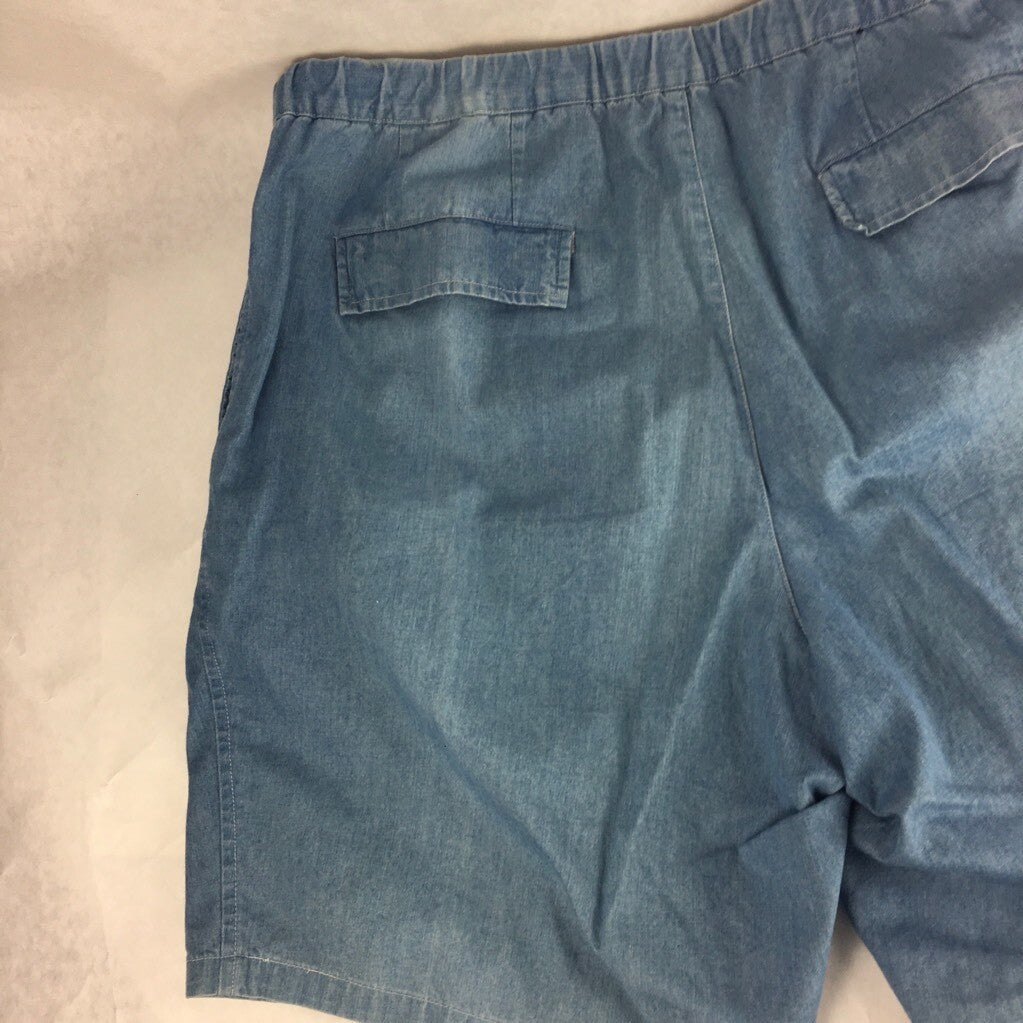 Faconnable Mens Denim Shorts Blue Elastic Waist Zipper Pockets 100% Cotton XL