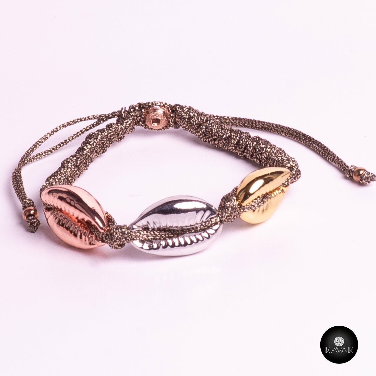 Kavak handmade gold plated grey shell adjustable women's bracelet