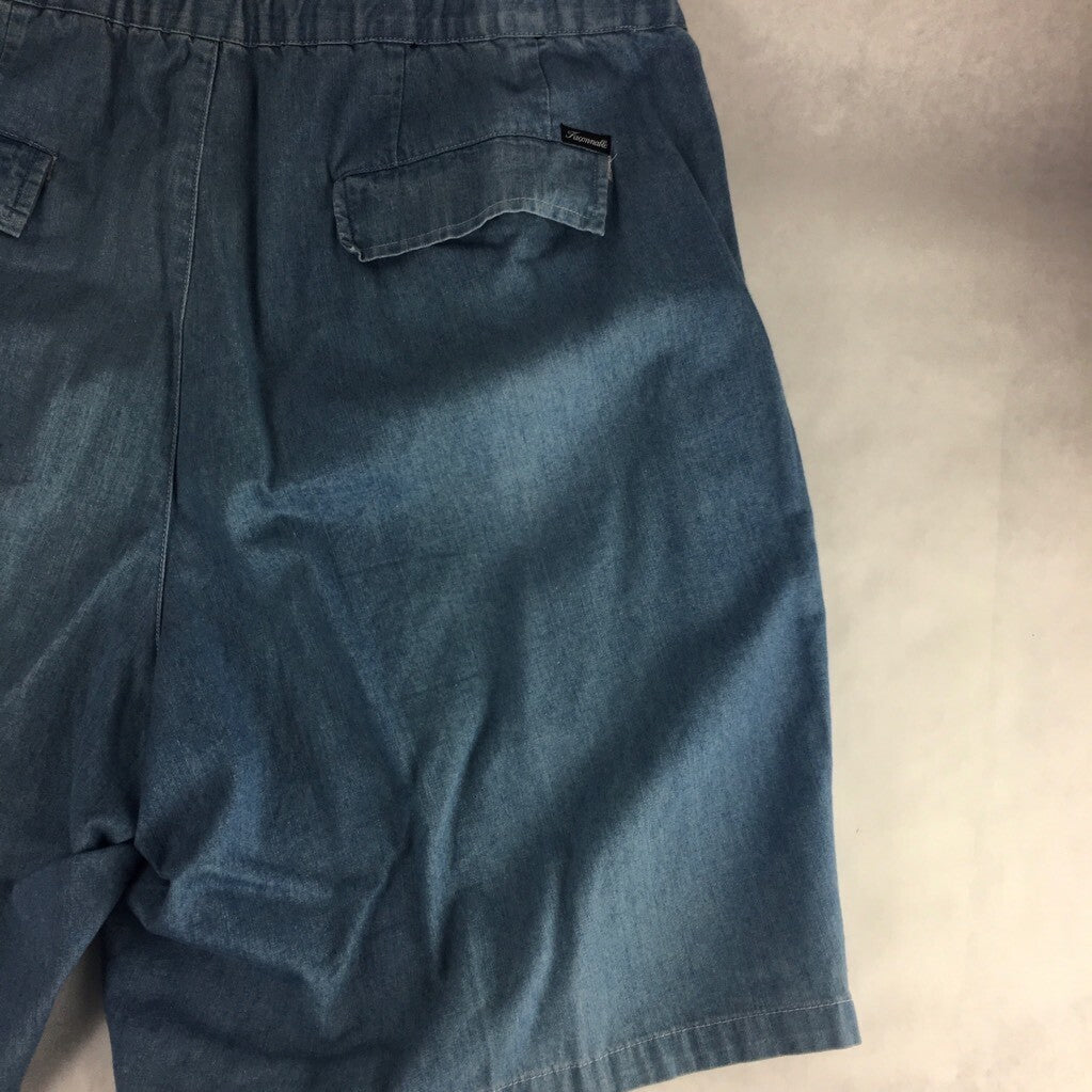 Faconnable Mens Denim Shorts Blue Elastic Waist Zipper Pockets 100% Cotton XL