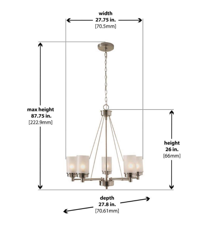 Hillcrest 5-Light Brushed Nickel Chandelier for Dining Room Frosted Glass Shades