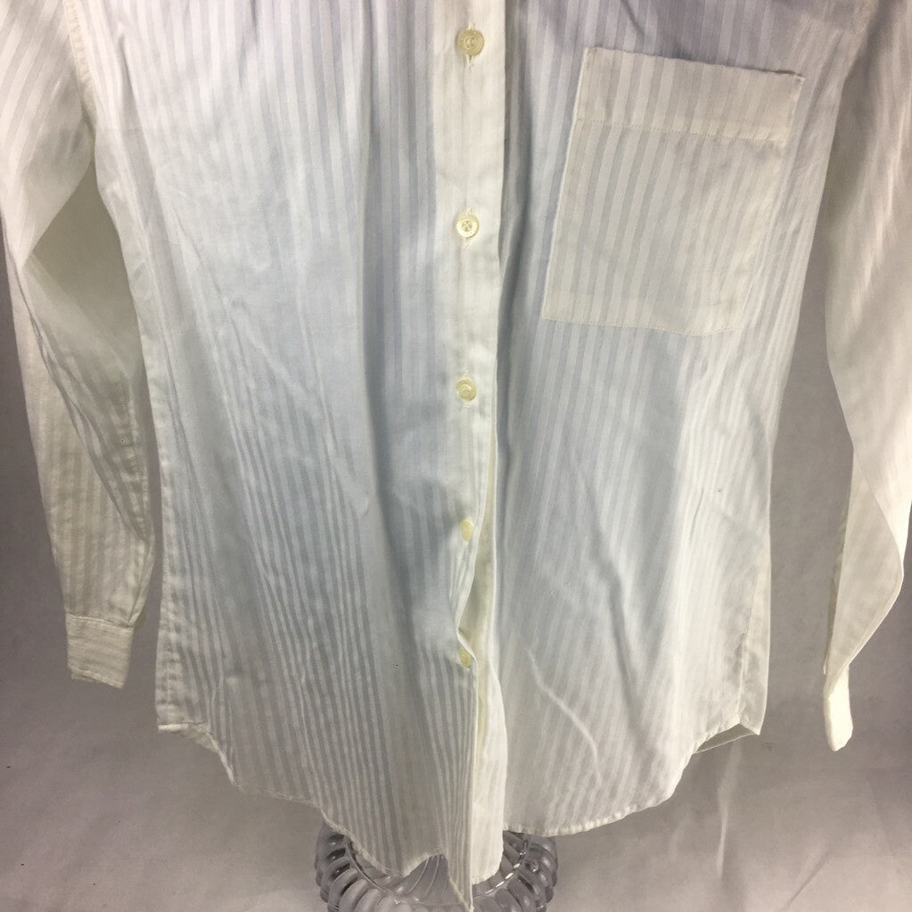 Fil A Fil Mens Button Front Shirt White Textured Long Sleeve Pocket Cotton 38