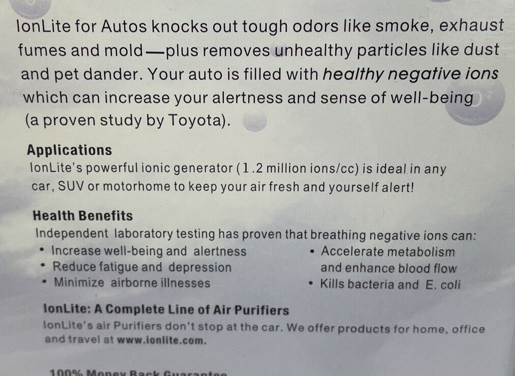 OEM ionlite - The Ultimate Air Purifier - Ionic Generator Plug 12V For Auto Car
