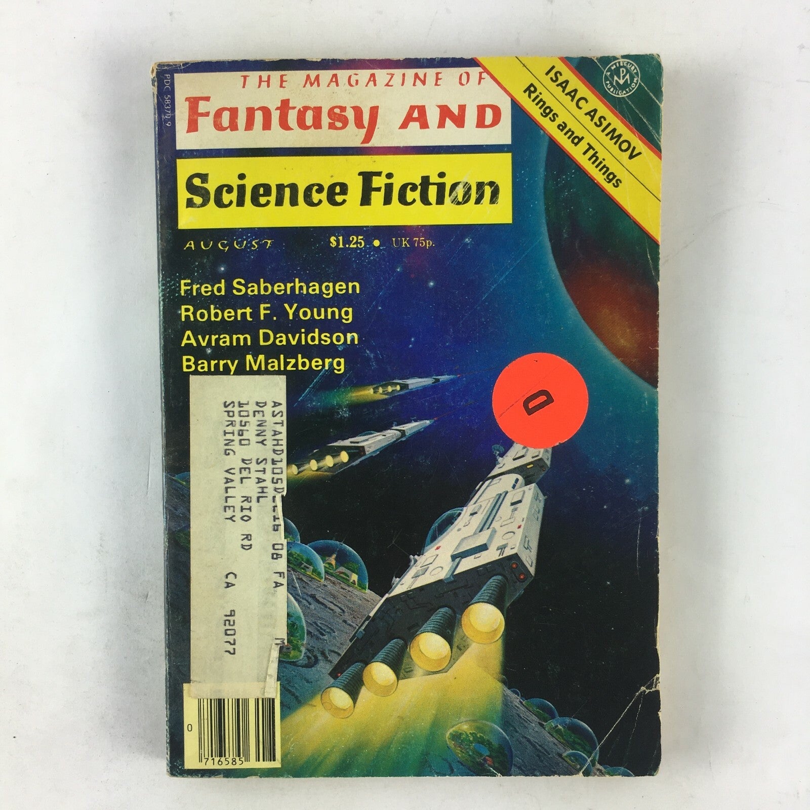 August Fantasy & Science Fiction Magazine Fred Saberhagen Robert F.Young Avram