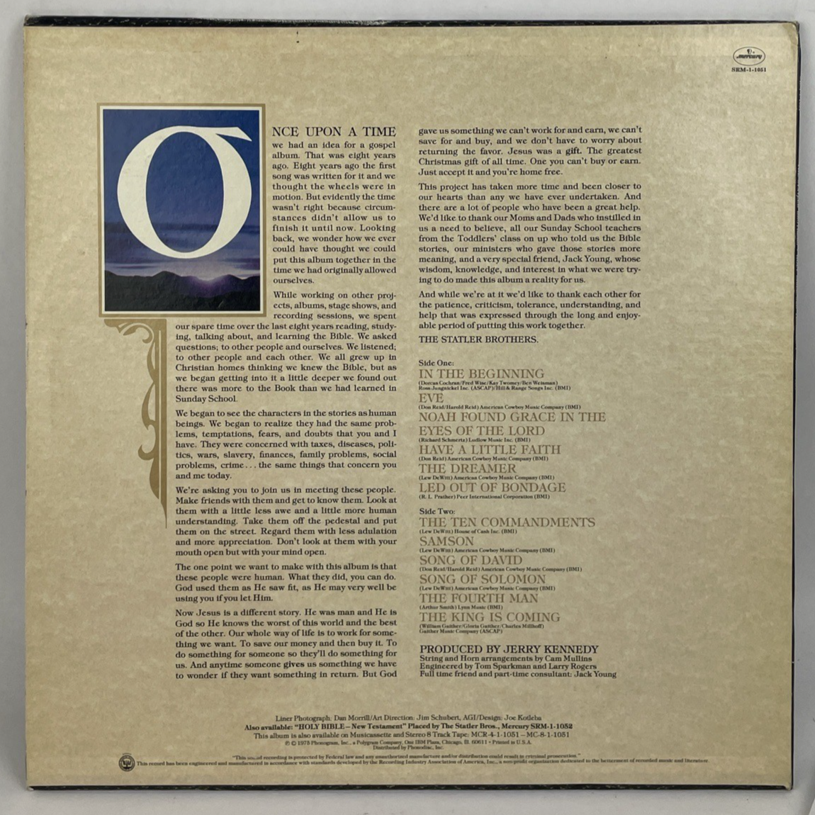 Holy Bible : Old Testament Placed By The Statler Bros. 1975 Mercury Records VGC